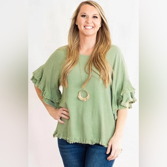 Umgee Women’s Tunic Medium Green Linen Cotton Blend Longline Oversized Tiered - Picture 3 of 15